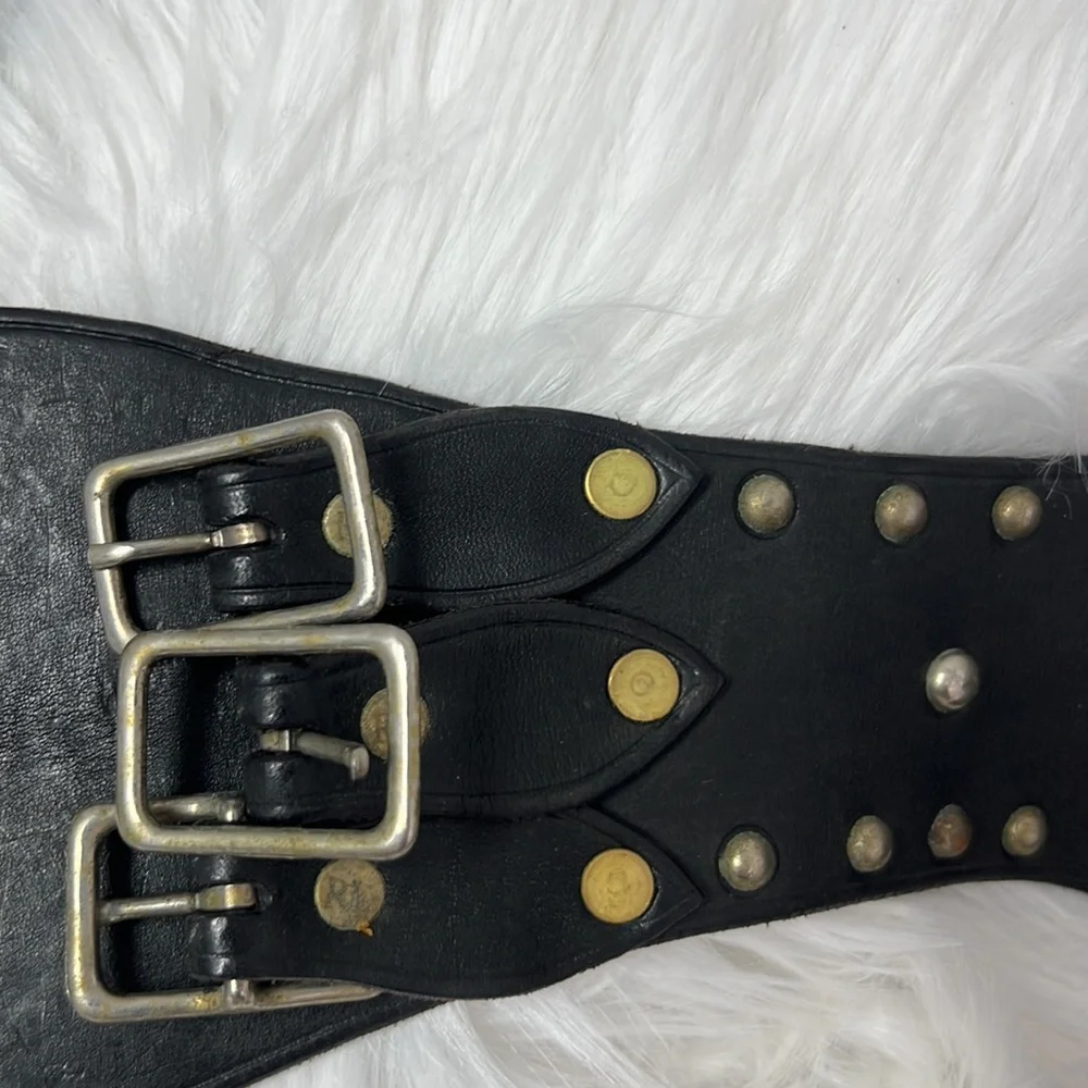 Vintage Ralph Lauren Kidney Leather Studded Corset Belt Women’s Small Black - Picture 2 of 15